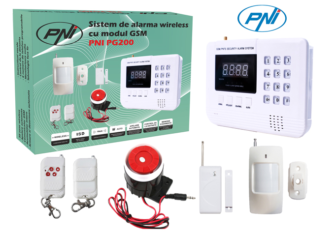 Sistem de alarma wireless PNI PG200 comunicator GSM/PTSN pentru 99 de zone wireless si 2 cu fir