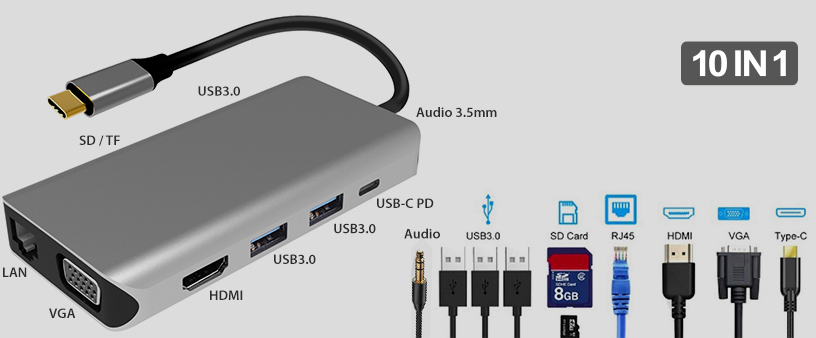 PNI MP10 USB-C többportos adapter