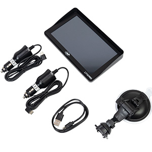 GPS navigation system, PNI, package contents, power supply included, sunshade included