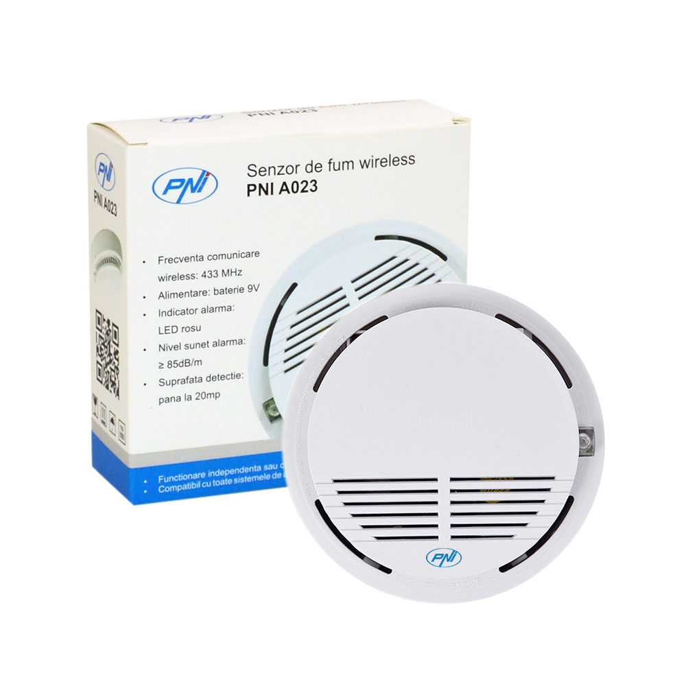 Senzor de fum wireless PNI A023, compatibil cu Sistem de alarma wireless PNI SafeHouse HS550 PNI imagine noua 2022