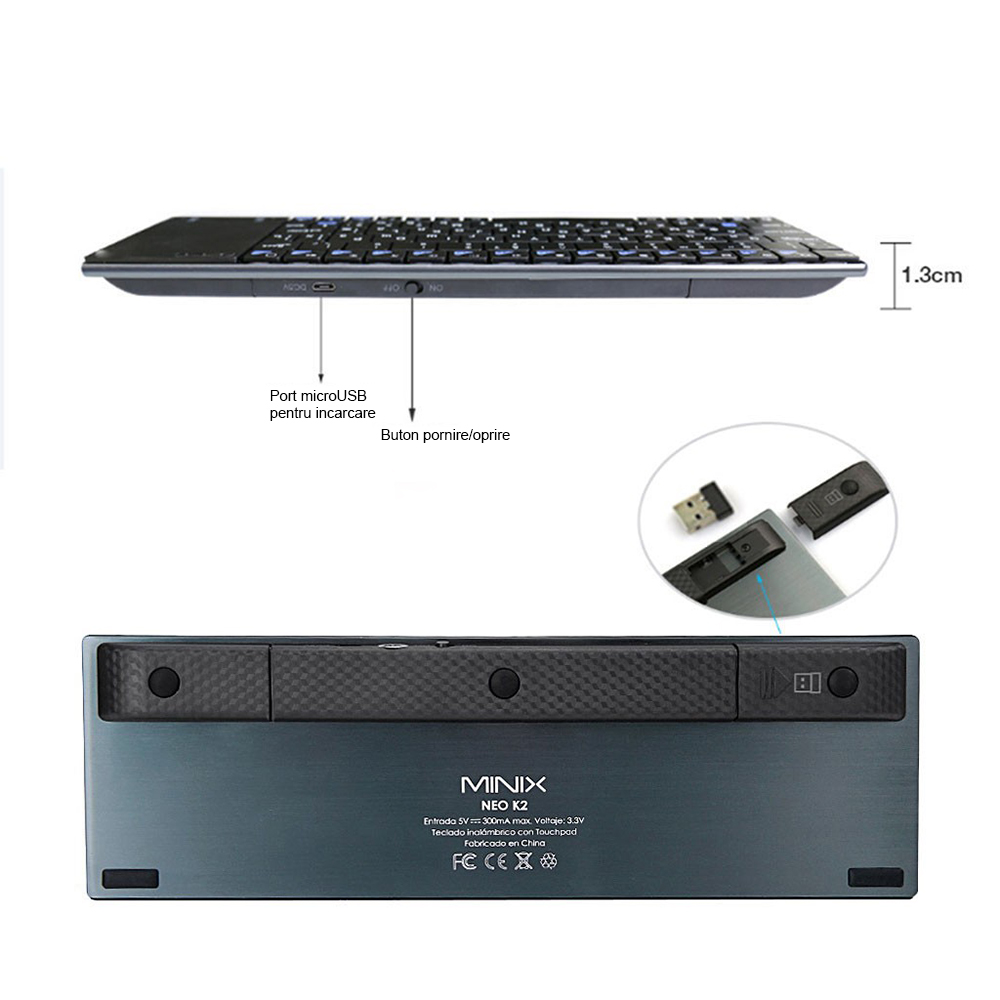 Tastatura Minix NEO K2 cu touchpad pentru computer, mini PC si media player