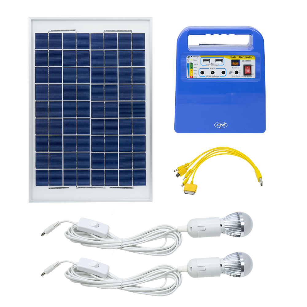 Sistem solar fotovoltaic PNI GreenHouse H01 30W cu acumulator 12V/7Ah, USB/Radio/MP3, 2 becuri LED PNI imagine noua 2022
