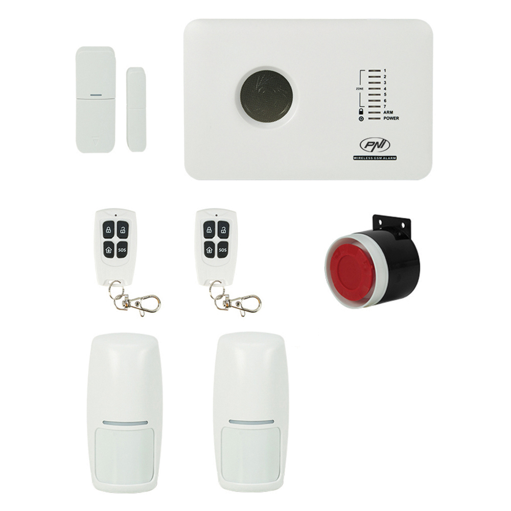 Sistem de alarma wireless PNI SafeHouse PG300 comunicator GSM 2G cu 2 senzori de miscare si 1 contact magnetic