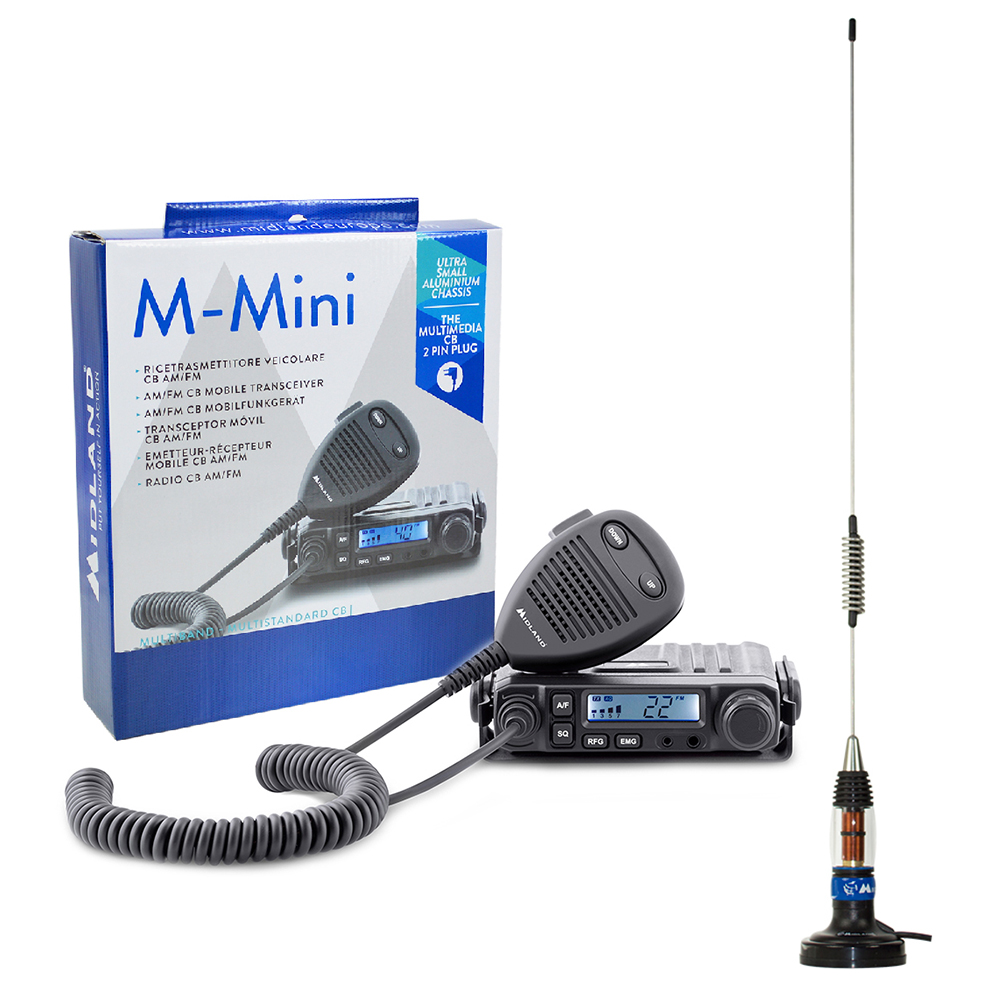 Kit Statie radio CB Midland M-Mini cu mufa de bricheta + Antena Midland LC59 cu magnet