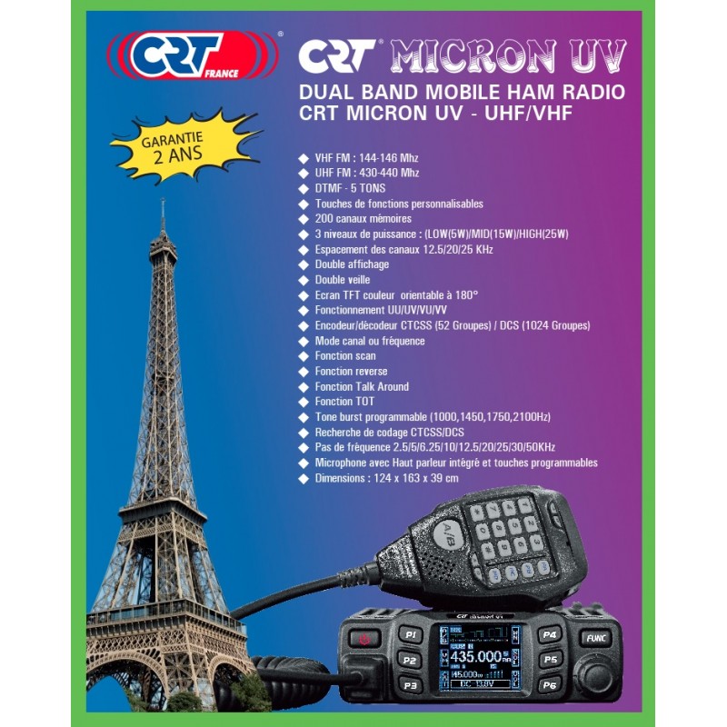 Statie radio VHF/UHF CRT MICRON UV dual band 144-146Mhz - 430-440Mhz, 13.8 Vdc, DTMF, Dual Watch, T.O.T, Scan, Talk Around