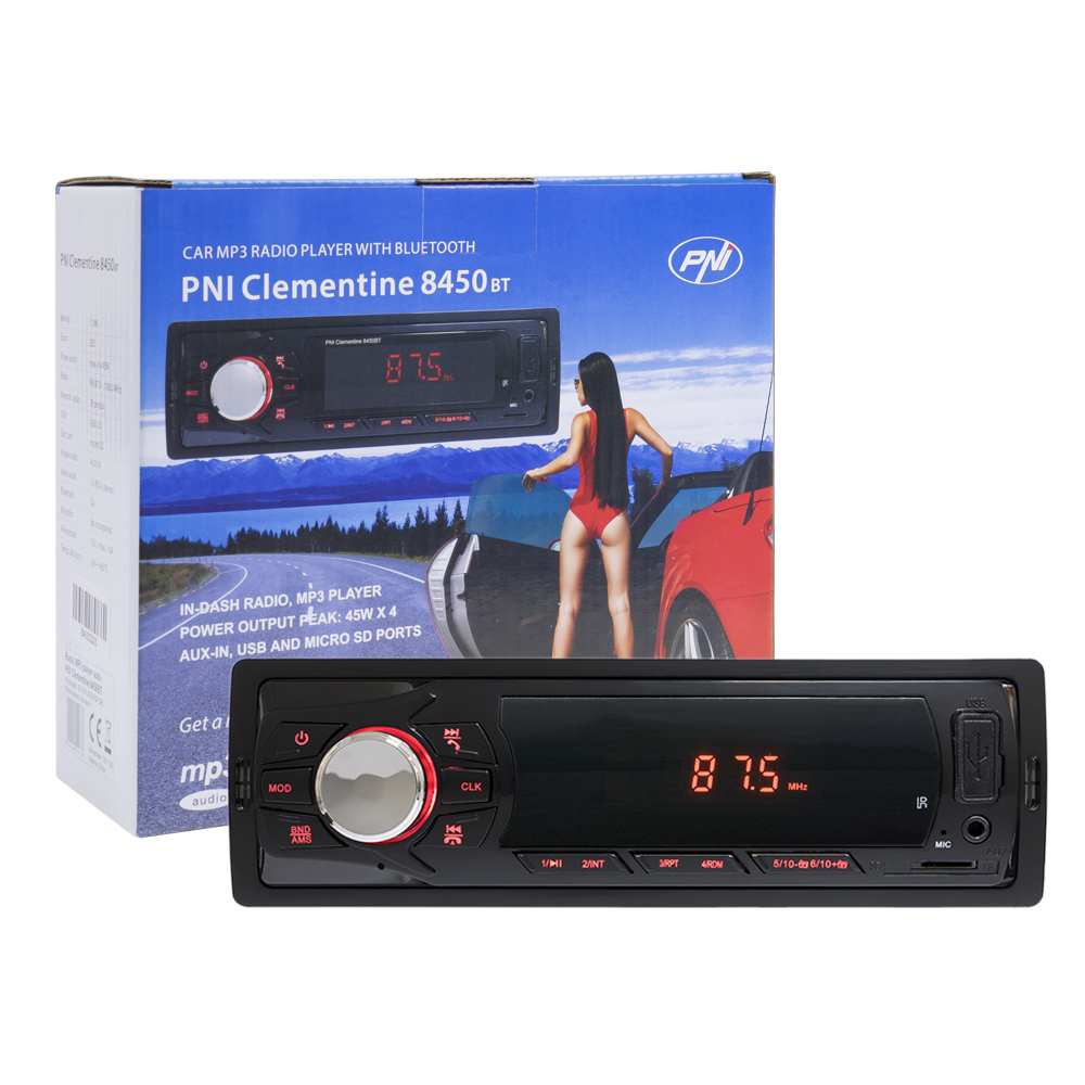 Radio MP3 player auto PNI Clementine 8450BT 4x45w 1 DIN cu SD, USB, AUX, RCA si Bluetooth image0