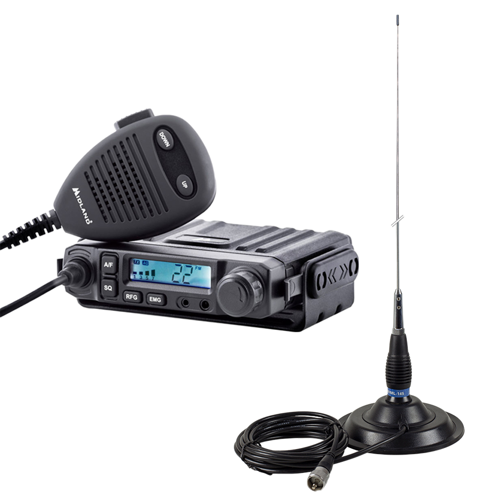 Kit Statie radio CB Midland M-MINI + Antena CB PNI ML145 cu magnet 145/PL