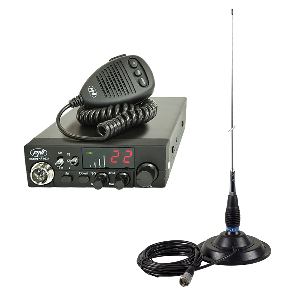 Kit Statie radio CB PNI ESCORT HP 8024 ASQ + Antena CB PNI ML145 cu magnet 145/PL PNI imagine noua 2022
