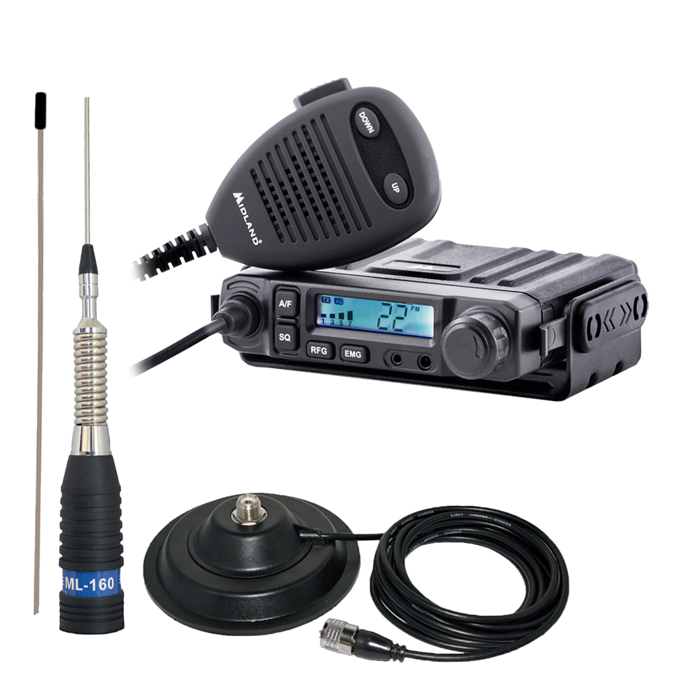 Kit Statie radio CB Midland M-MINI + Antena CB PNI ML160 cu magnet 145/PL