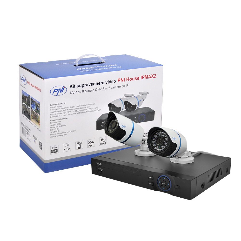 Kit supraveghere video PNI House IPMAX2 - 2 camere IP 720P incluse + 6 camere PNI IP12MP