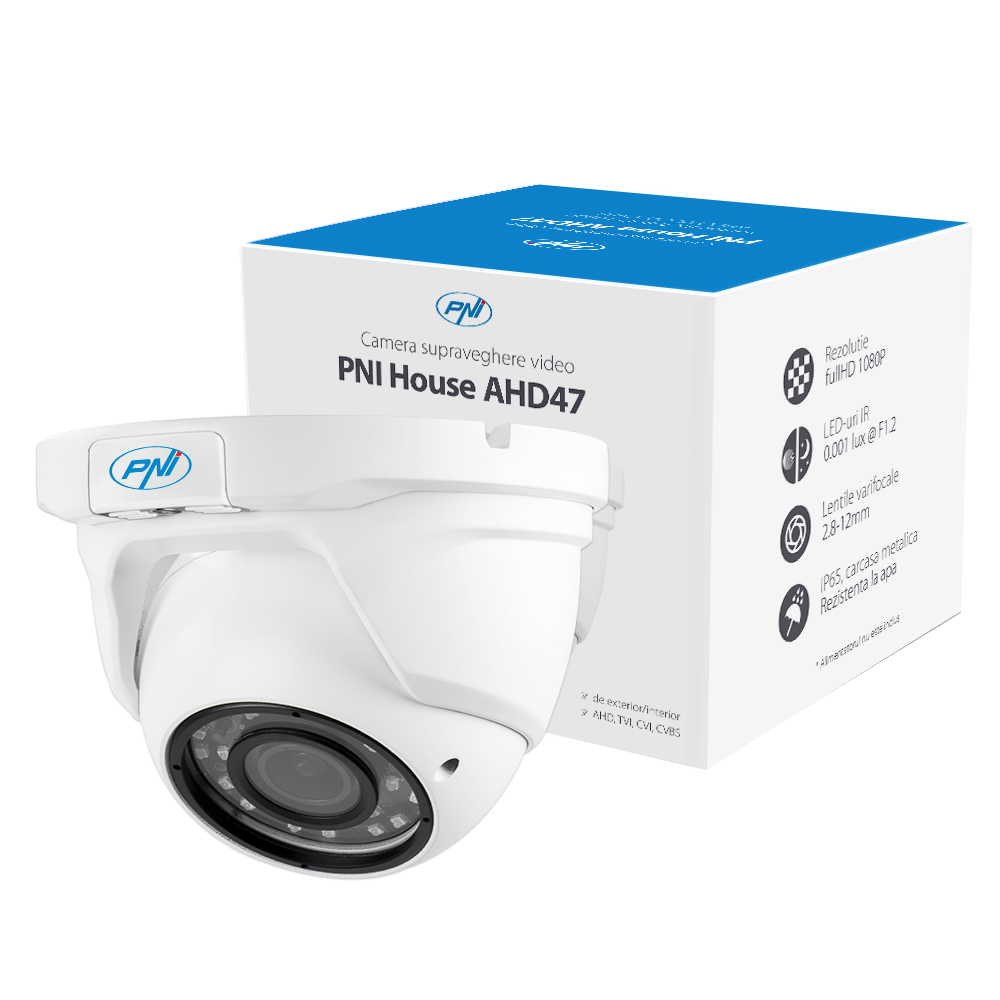 Telecamera di videosorveglianza PNI House AHD47 cupola varifocale 2,8-12 mm 1080P 4 in 1 TVI CVI CVBS