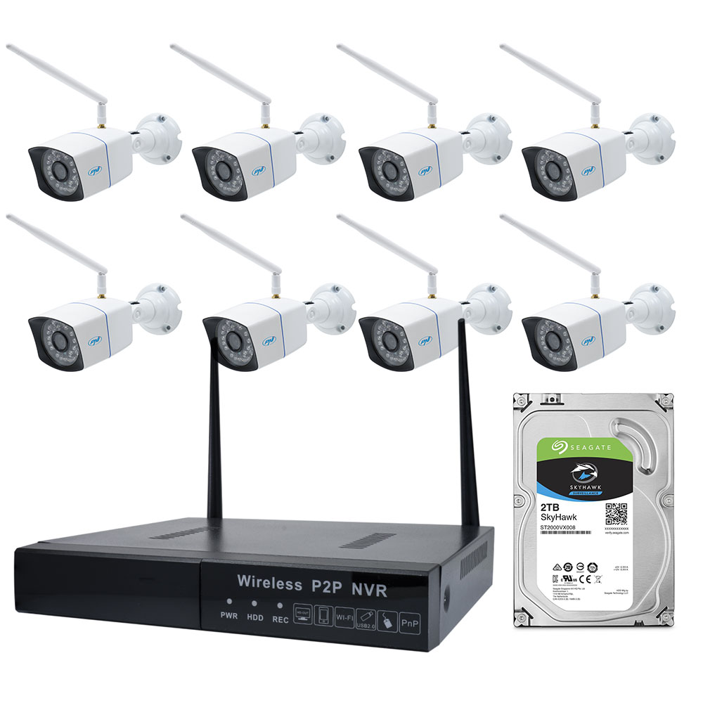 Pachet Kit supraveghere video PNI House WiFi550 NVR si 8 camere wireless, 1.0MP si HDD 2Tb Inclus