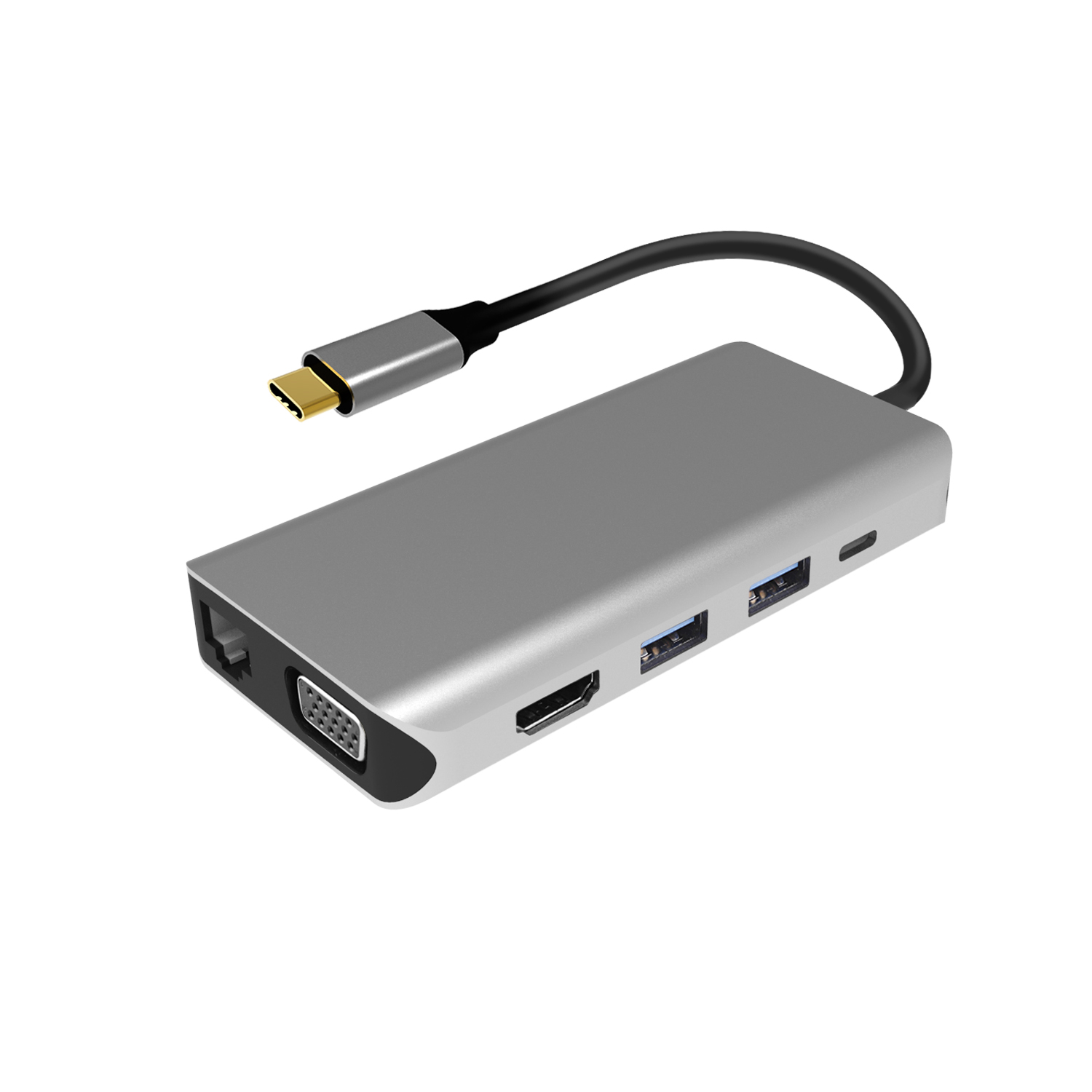 Adaptor multiport PNI MP10 USB-C la HDMI, VGA, 3 x USB 3.0, SD/TF, RJ45, audio 3.5, USB-C PD, 10 iesiri PNI imagine noua 2022