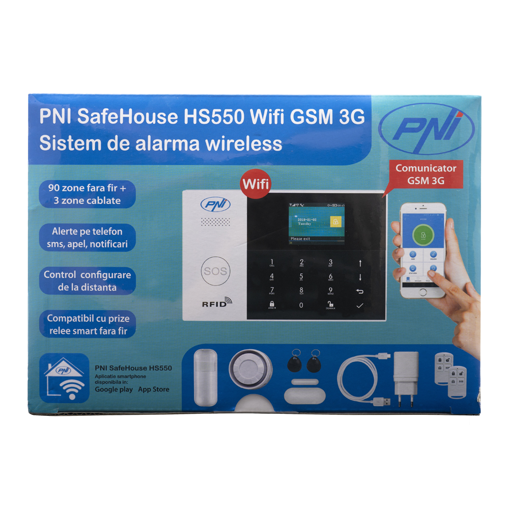 Sistem de alarma wireless PNI SafeHouse HS550 Wifi GSM 3G cu monitorizare si alerta prin Internet,SMS, apel vocal, maxim 90 zone wireless si 3 zone cablate image7