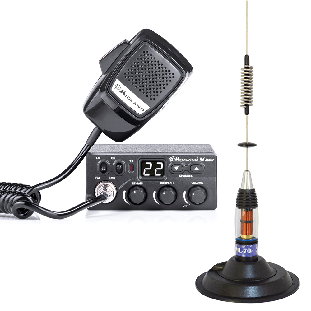 Kit Statie radio CB Midland M Zero Plus + Antena PNI ML70 cu magnet