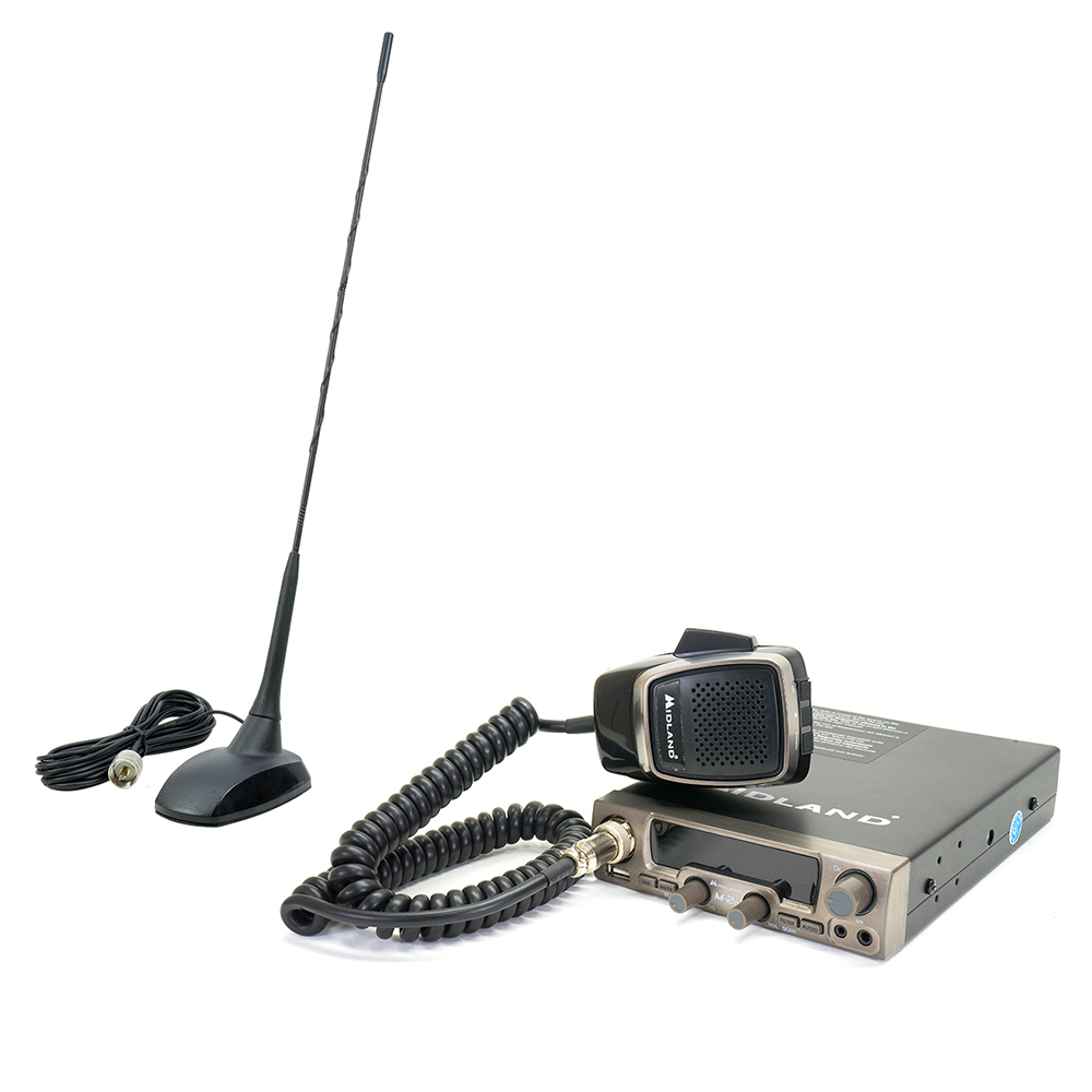 Pachet Statie radio CB Midland M20 ASQ Digital, Dual Watch, Scan, 4W, 12V + Antena PNI Extra 48 cu magnet 5-7KM