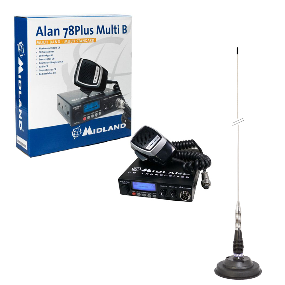 Pachet statie radio CB Midland Alan 78 Plus Multi B + Antena PNI ML100 cu magnet