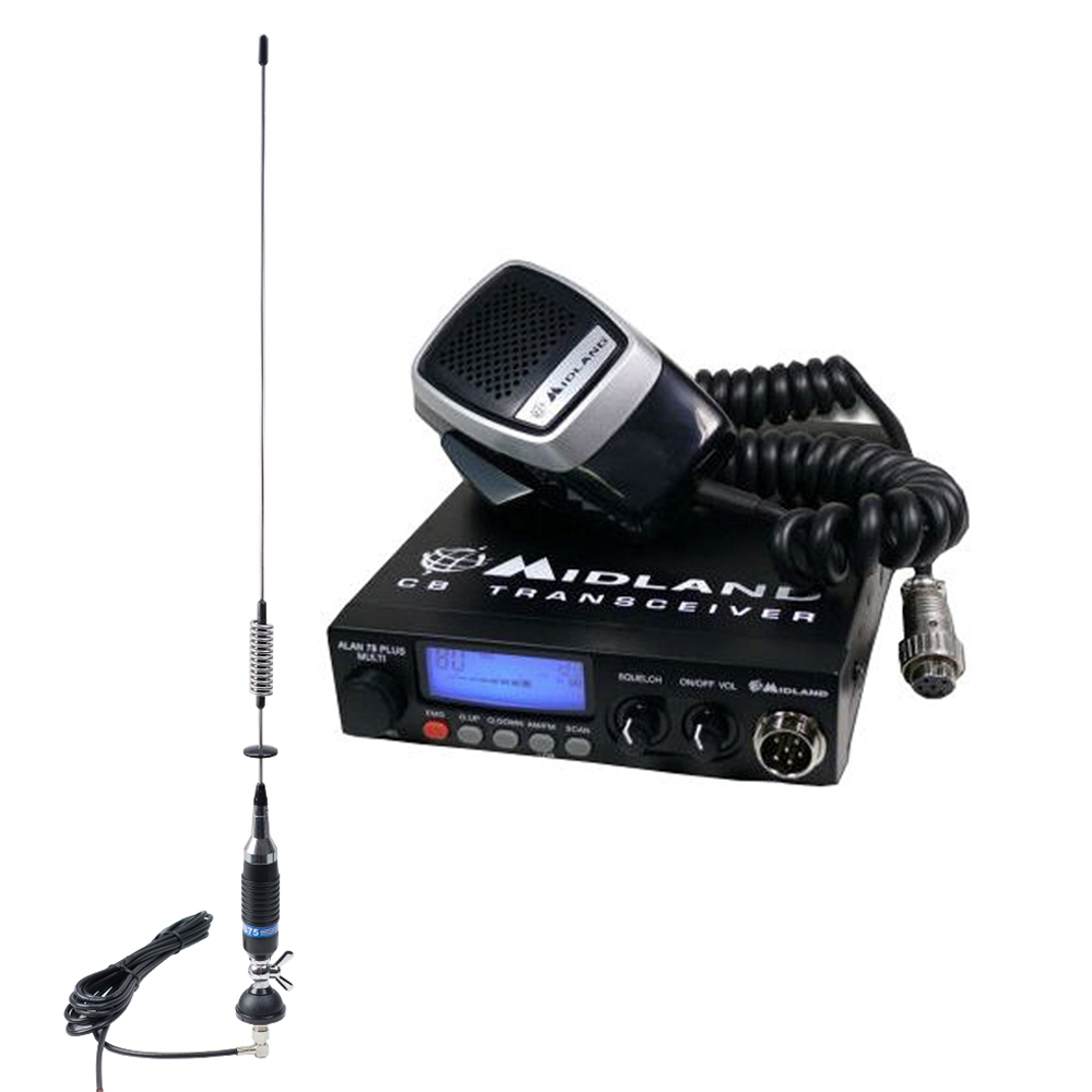 Pachet statie radio CB Midland Alan 78 Plus Multi B + Antena PNI S75 cu cablu