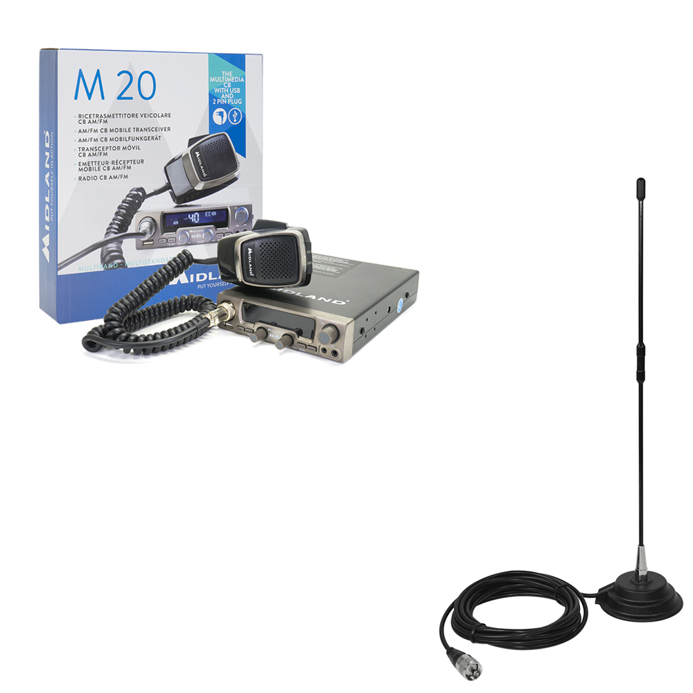 Pachet statie radio CB Midland M20 ASQ Digital + Antena CB PNI Extra 40 cu magnet