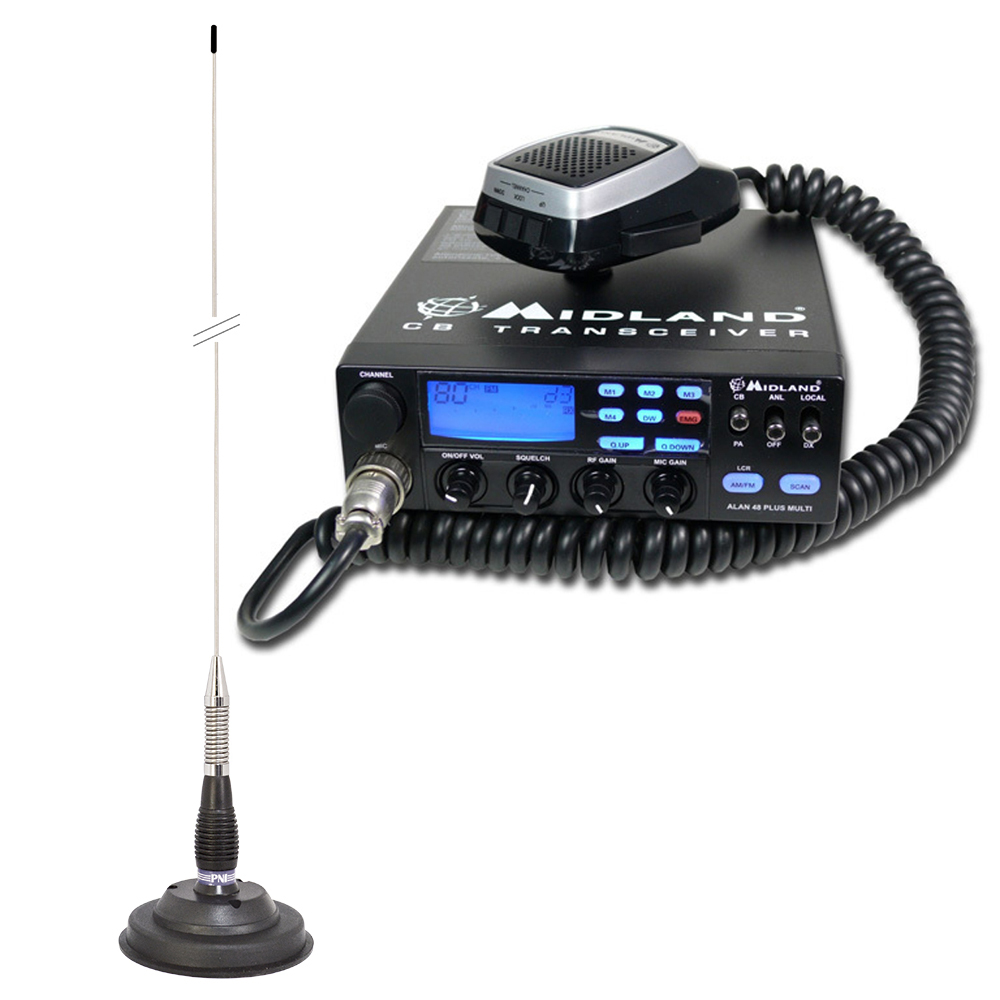 Pachet statie radio CB Midland Alan 48 Multi Plus B + Antena PNI ML100 cu magnet