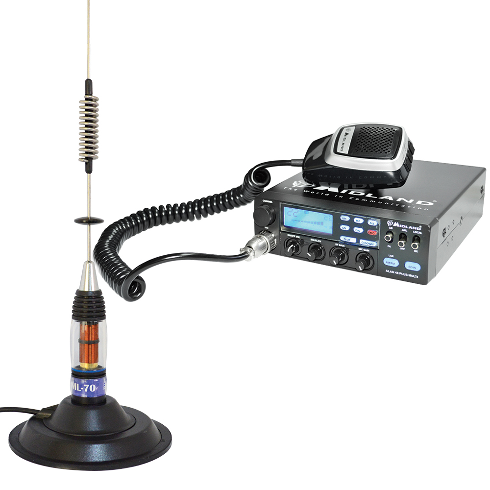 Pachet statie radio CB Midland Alan 48 Multi Plus B + Antena PNI ML70 cu magnet