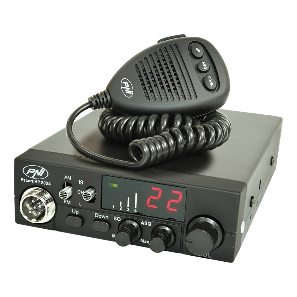 Pachet statie radio CB PNI ESCORT HP 8024, 12V-24V ASQ + Antena CB PNI S75 cu cablu si montura fixa