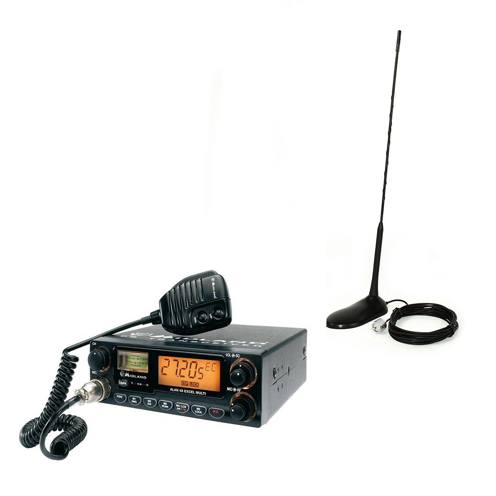 Pachet statie radio CB Midland Alan 48 Excel,4W, 12V, 40 canale + Antena PNI Extra 45 cu magnet