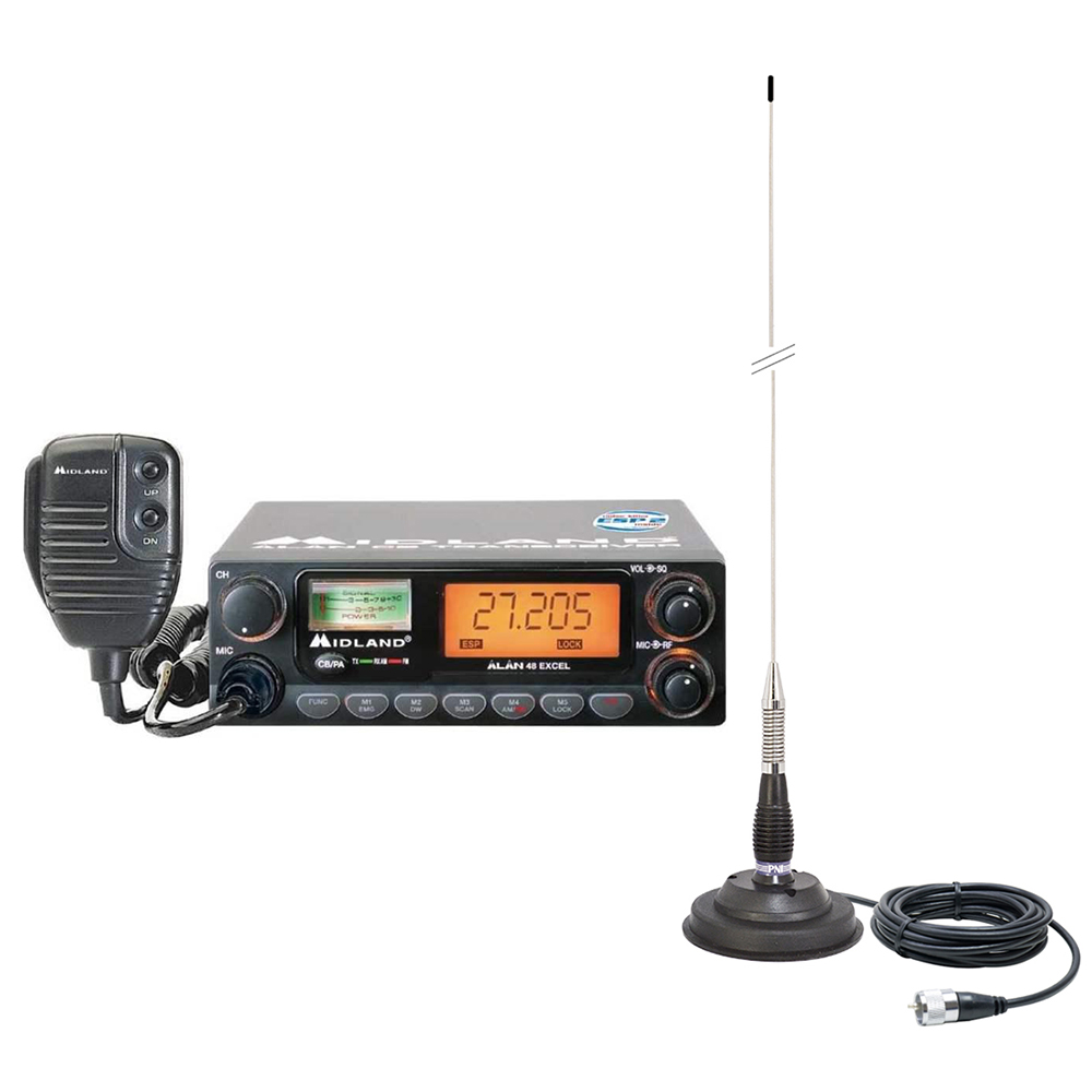 Pachet Statie radio CB Midland Alan 48 Excel 40CH AM-FM, Dual Watch, 4W, 12V + Antena PNI ML100 cu magnet 100CM image17