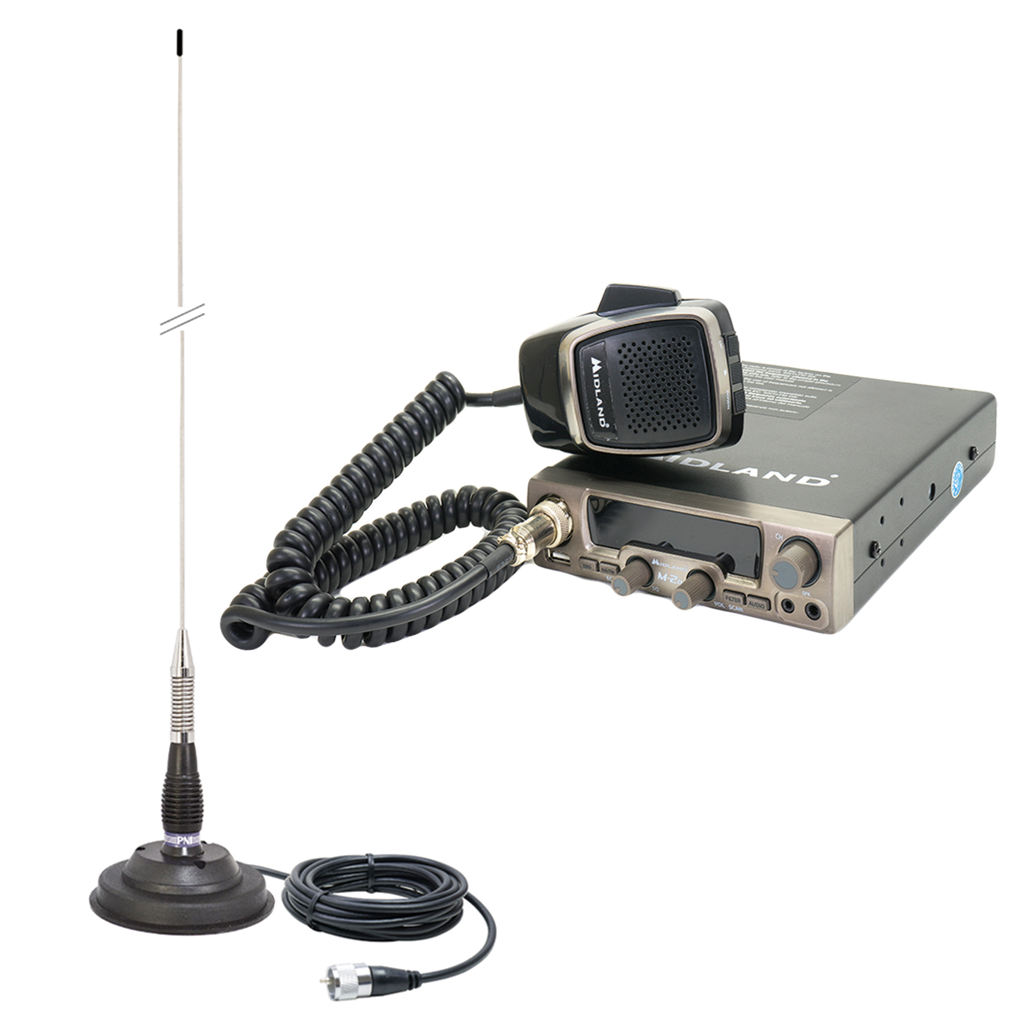 Kit Statie radio CB Midland M20 ASQ Digital + Antena PNI ML100 cu magnet