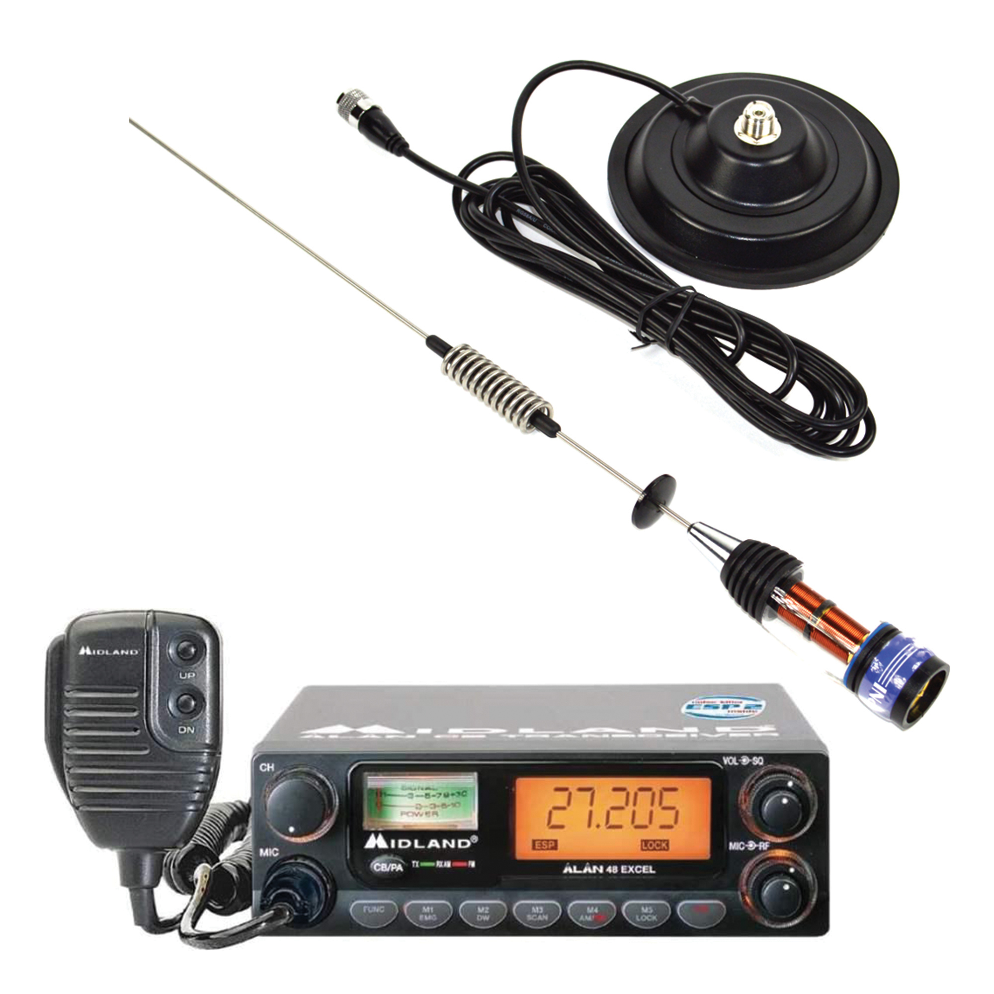 Kit Statie radio CB Midland Alan 48 Excel + Antena PNI ML70 cu magnet