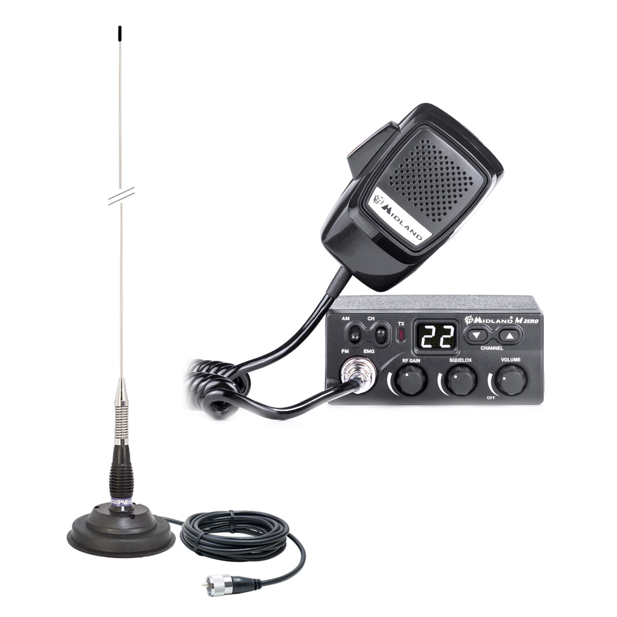 Kit Statie radio CB Midland M Zero Plus + Antena PNI ML100 cu magnet
