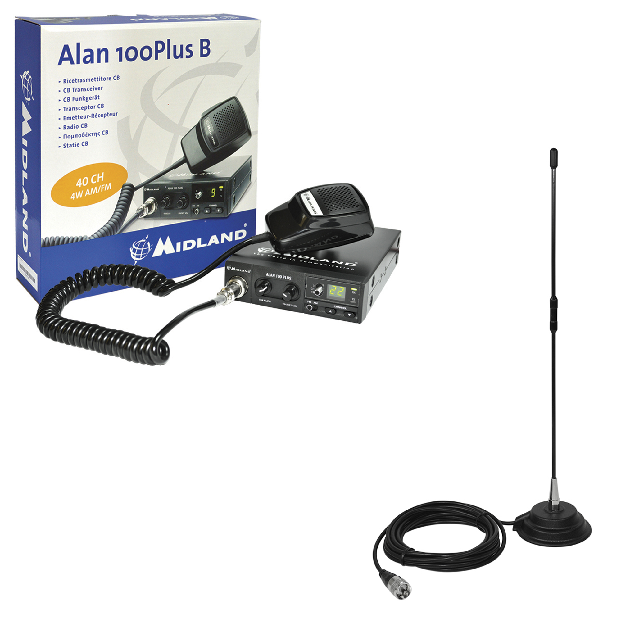 Kit Statie radio CB Midland Alan 100 + Antena PNI Extra 40 cu magnet