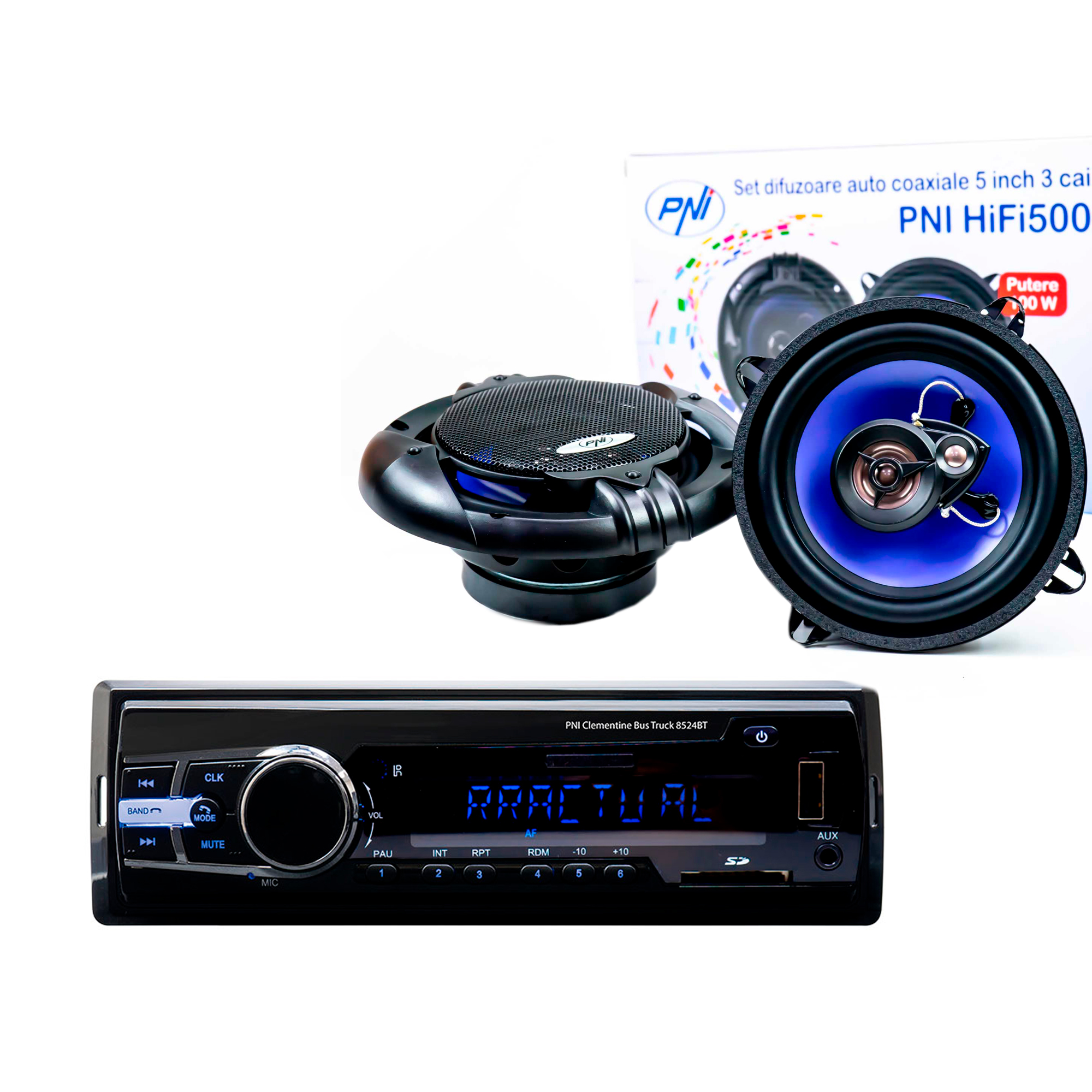 Pachet Radio MP3 player auto PNI Clementine 8524BT 4x45w + Difuzoare auto coaxiale PNI HiFi500, 100W, 12.7 cm image0