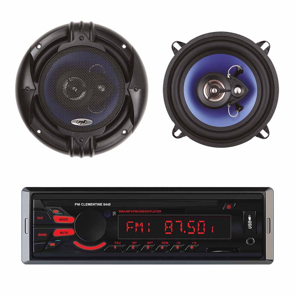 Pachet Radio MP3 player auto PNI Clementine 8440 4x45W USB SD AUX 12V cu Set 2 Difuzoare auto coaxiale PNI HiFi500, 100W, 12.7 cm image0