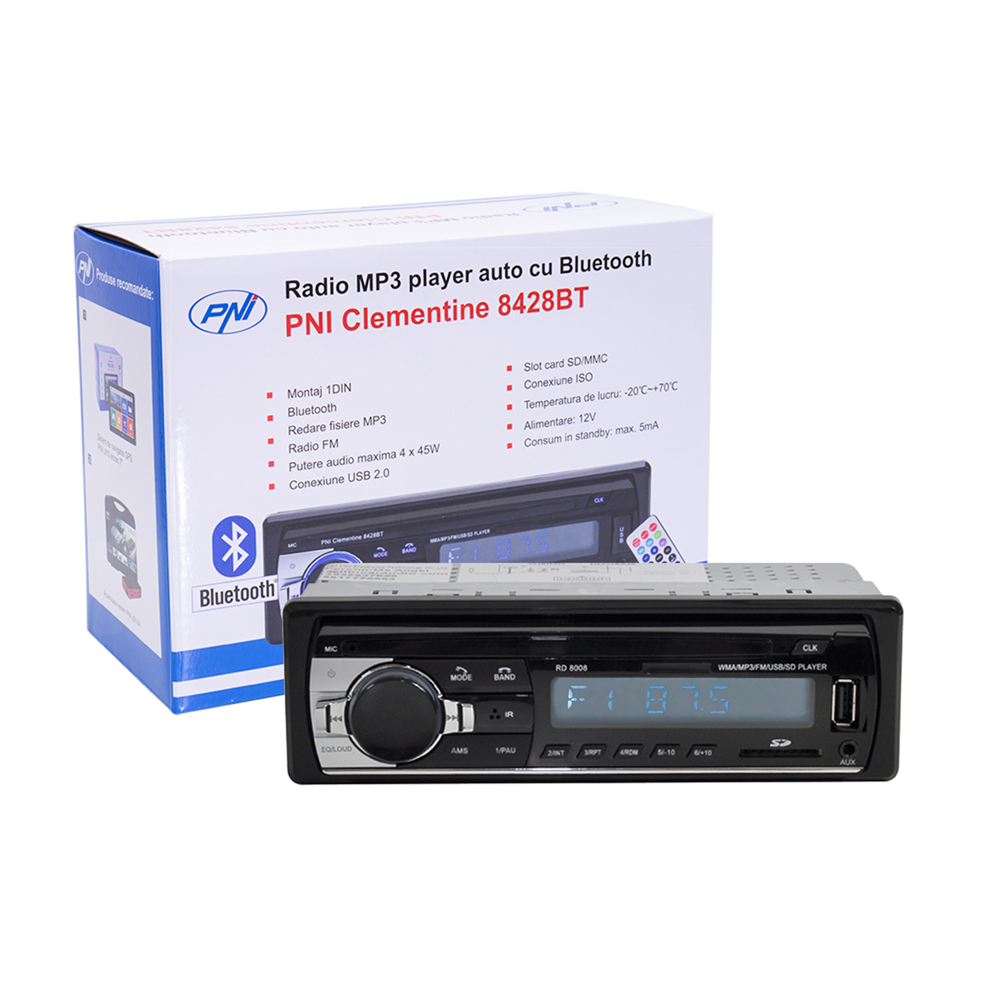 Radio MP3 player auto PNI Clementine 8428BT 4x45w 1 DIN cu SD, USB, AUX, RCA si Bluetooth image5