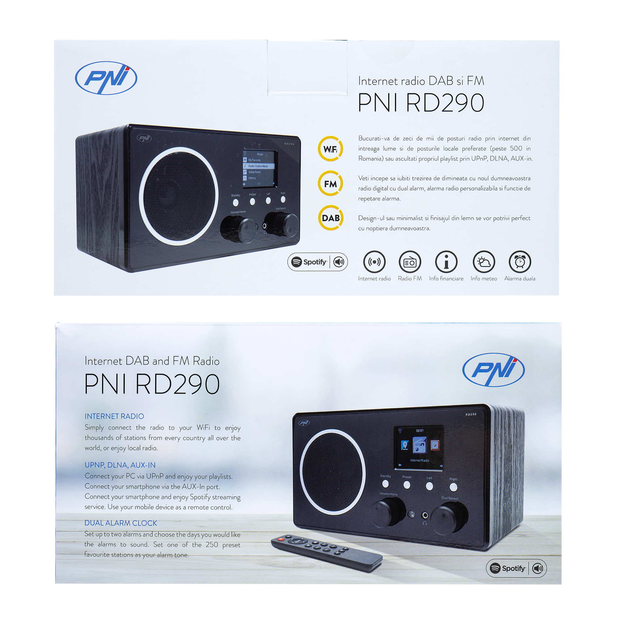 Internet radio DAB si FM PNI RD290 prin Wi-Fi, analog FM, Spotify Connect, APP Air Music Control, DLNA si UPnP, Dual Alarm, AUX-in 3.5, Line-out 3.5, ecran color 2.4 inch image11