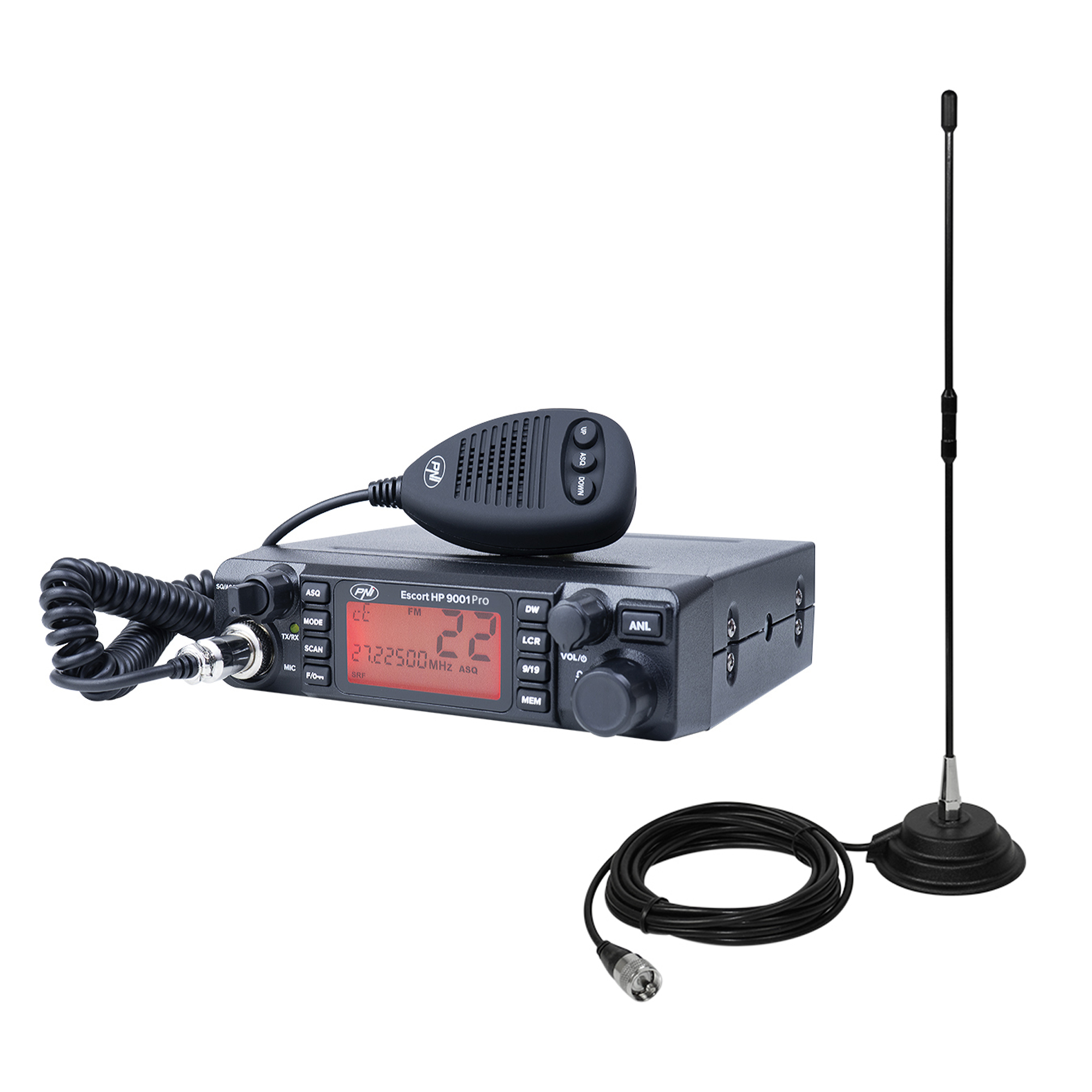 Pachet Statie radio CB PNI ESCORT HP 9001 PRO ASQ reglabil, AM-FM, 12V/24V, 4W + Antena CB PNI Extra 40 cu magnet, 30W, 26-30MHz, SWR 1.0, fibra de sticla image