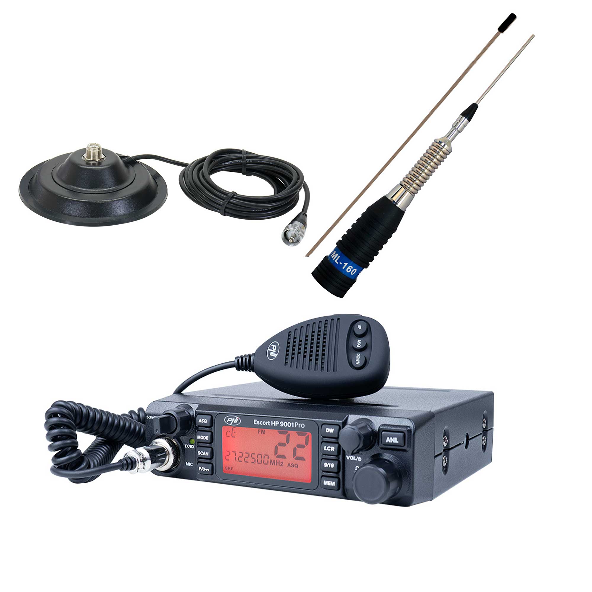 Kit Statie radio CB PNI ESCORT HP 9001 PRO ASQ + Antena CB PNI ML160 cu magnet 145/PL