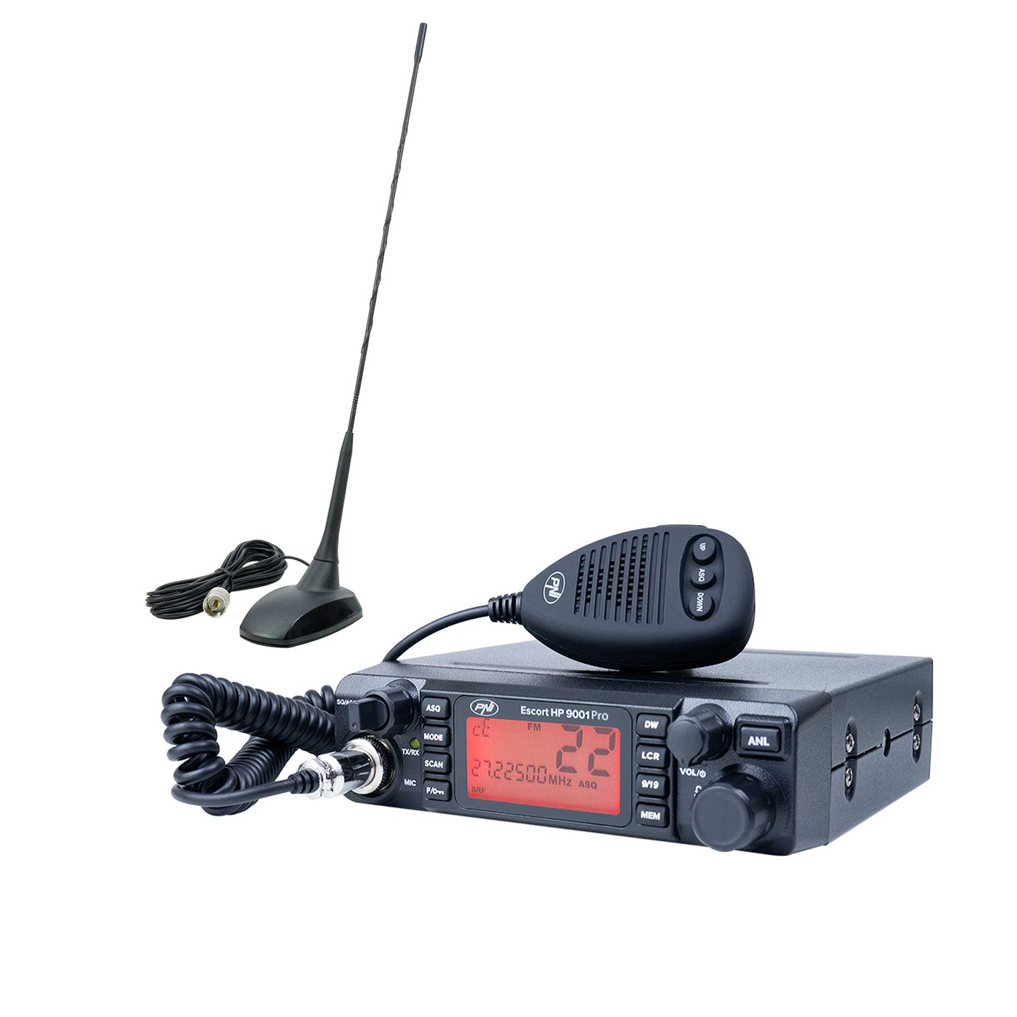 Pachet statie radio CB PNI ESCORT HP 9001 PRO ASQ reglabil, AM-FM, 12V, 4W + Antena CB PNI Extra 48 cu magnet inclus, 45 cm, 150W, SWR 1.0 image