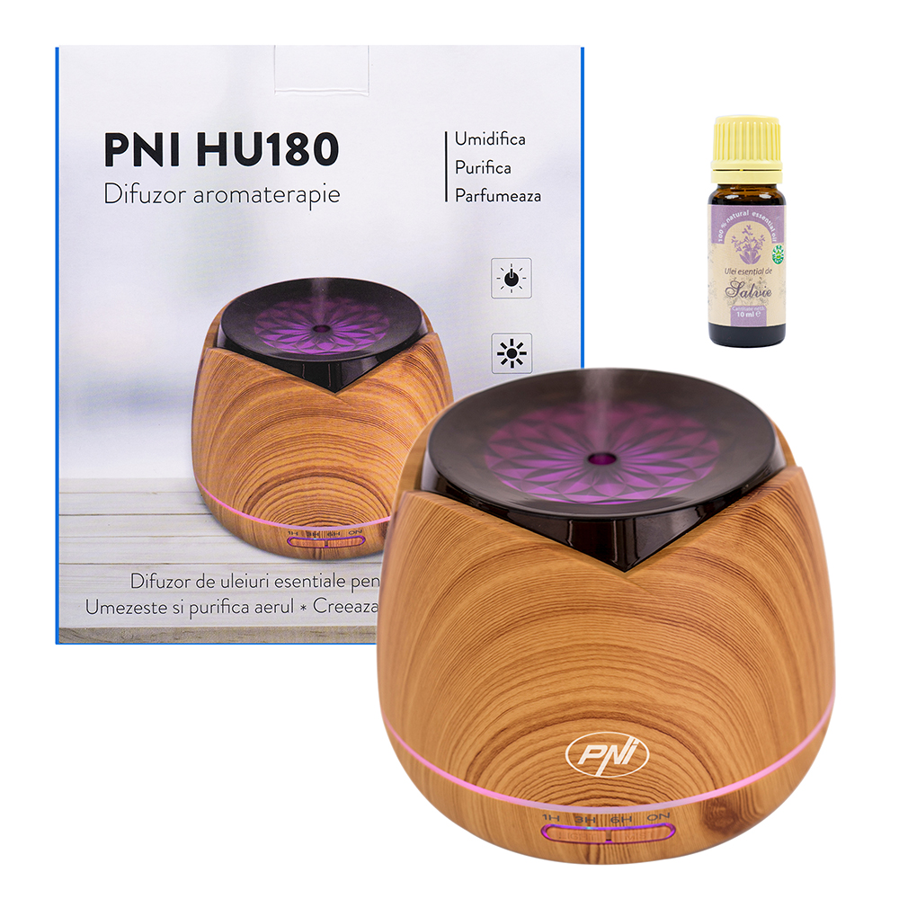 Difuzor aromaterapie PNI HU180 pentru uleiuri esentiale, cu ultrasunete include Ulei de Salvie 10ml image2