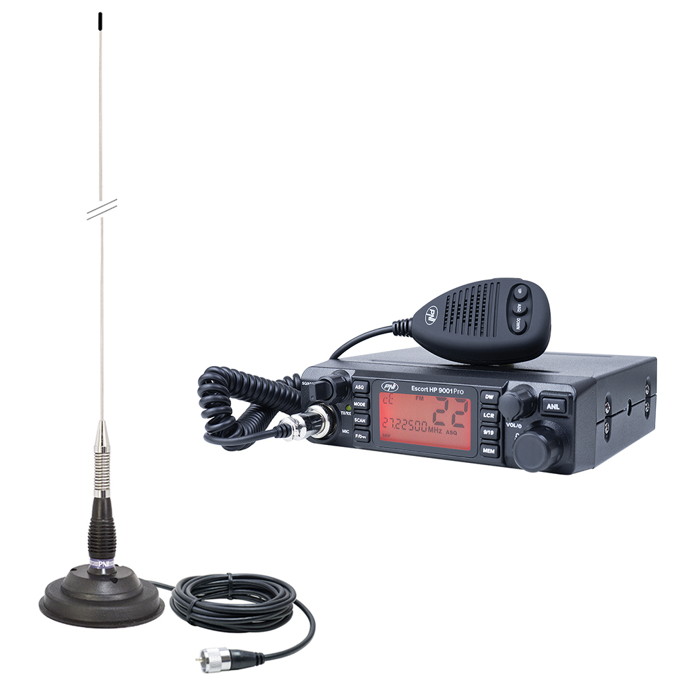 Kit Statie radio CB PNI ESCORT HP 9001 PRO ASQ reglabil, AM-FM, 12V, 4W + Antena CB PNI ML100, 26-30MHz,250W, 100cm, magnet 125mm inclus image