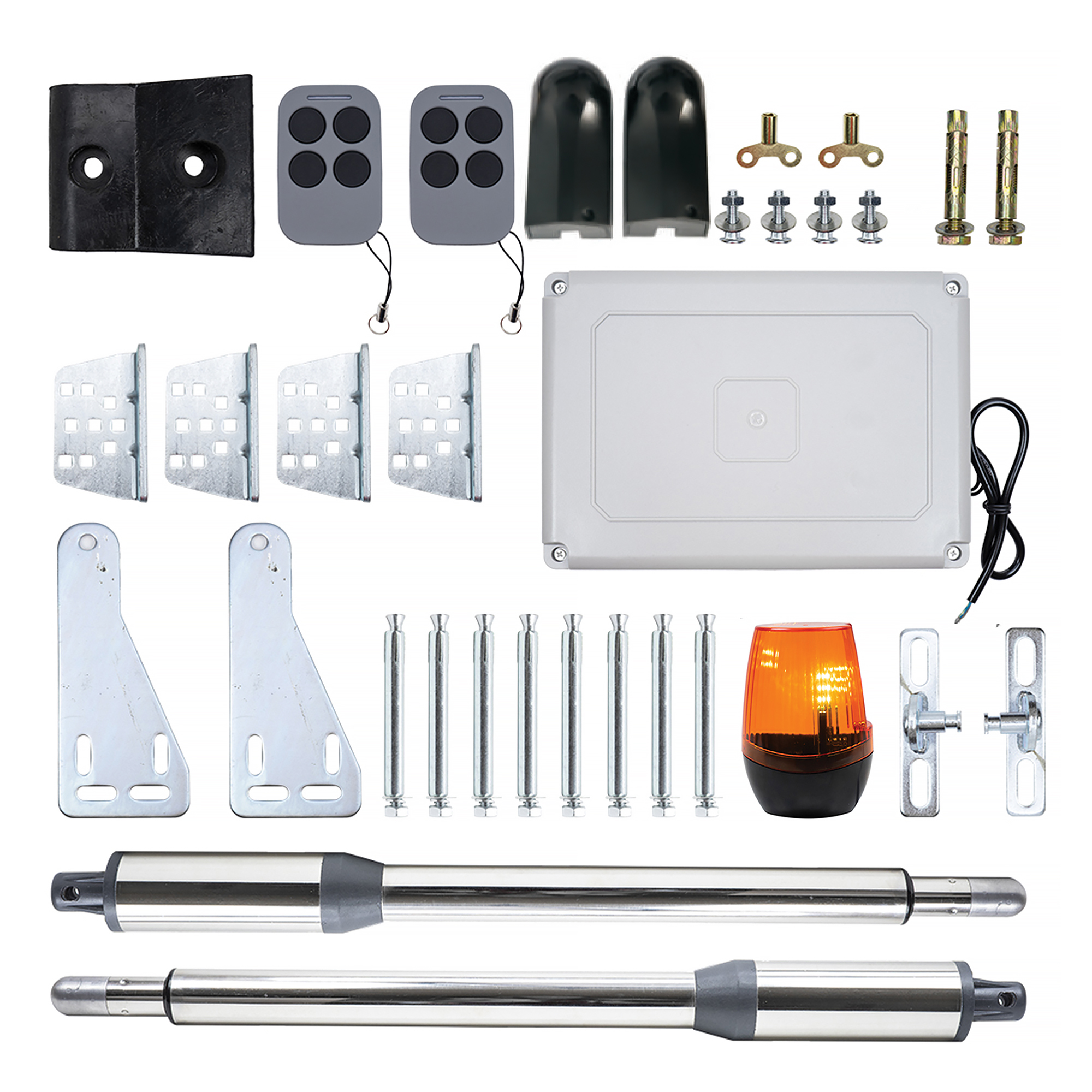 Kit automatizare porti batante PNI MAB300LR, cu 2 motoare 40W, telecomenzi si panou de control, fotocelule si lampa, lungime poarta 2 x 2.5m max, greutate poarta 200Kg