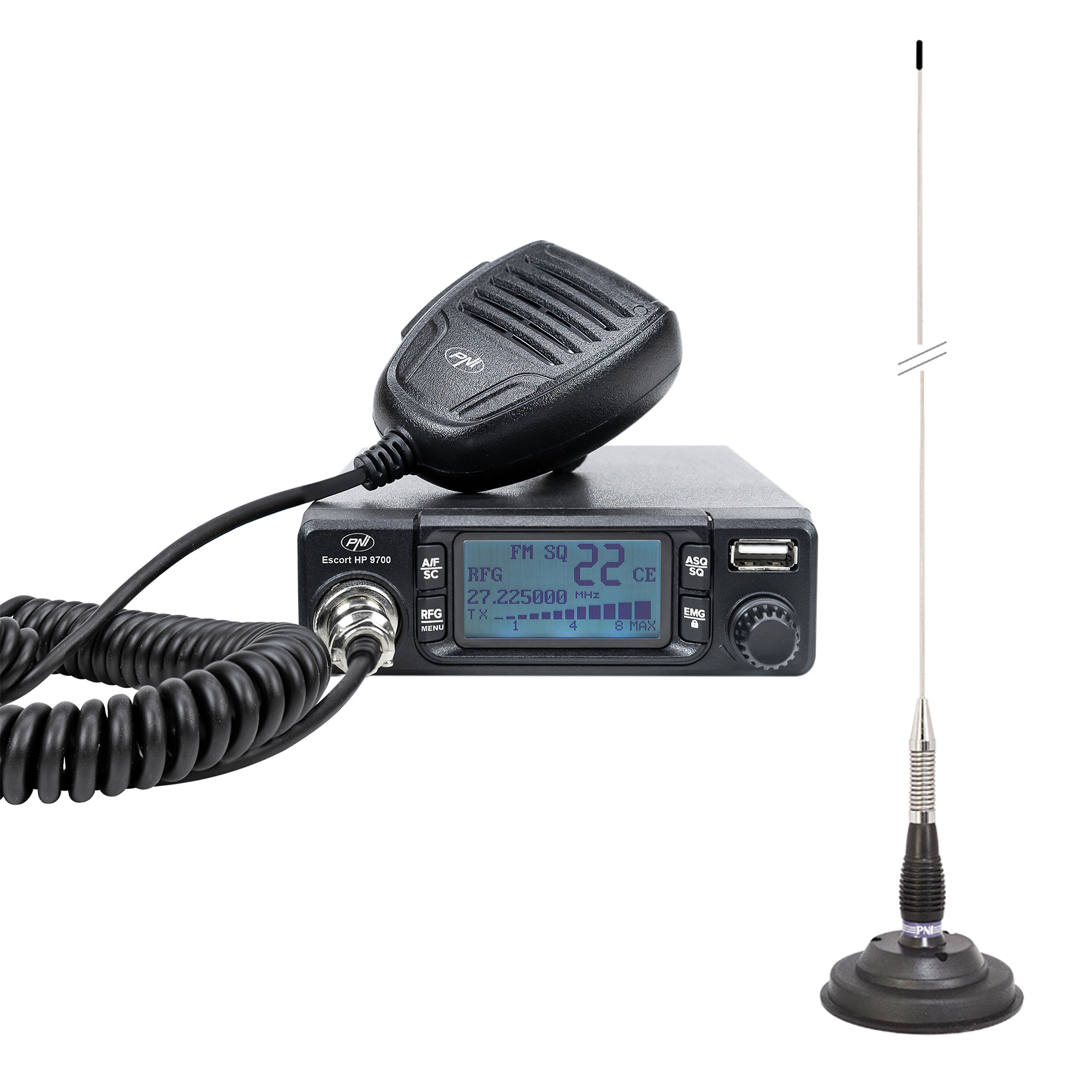 Pachet Statie radio CB PNI Escort HP 9700 USB si Antena CB PNI ML100 cu baza magnetica