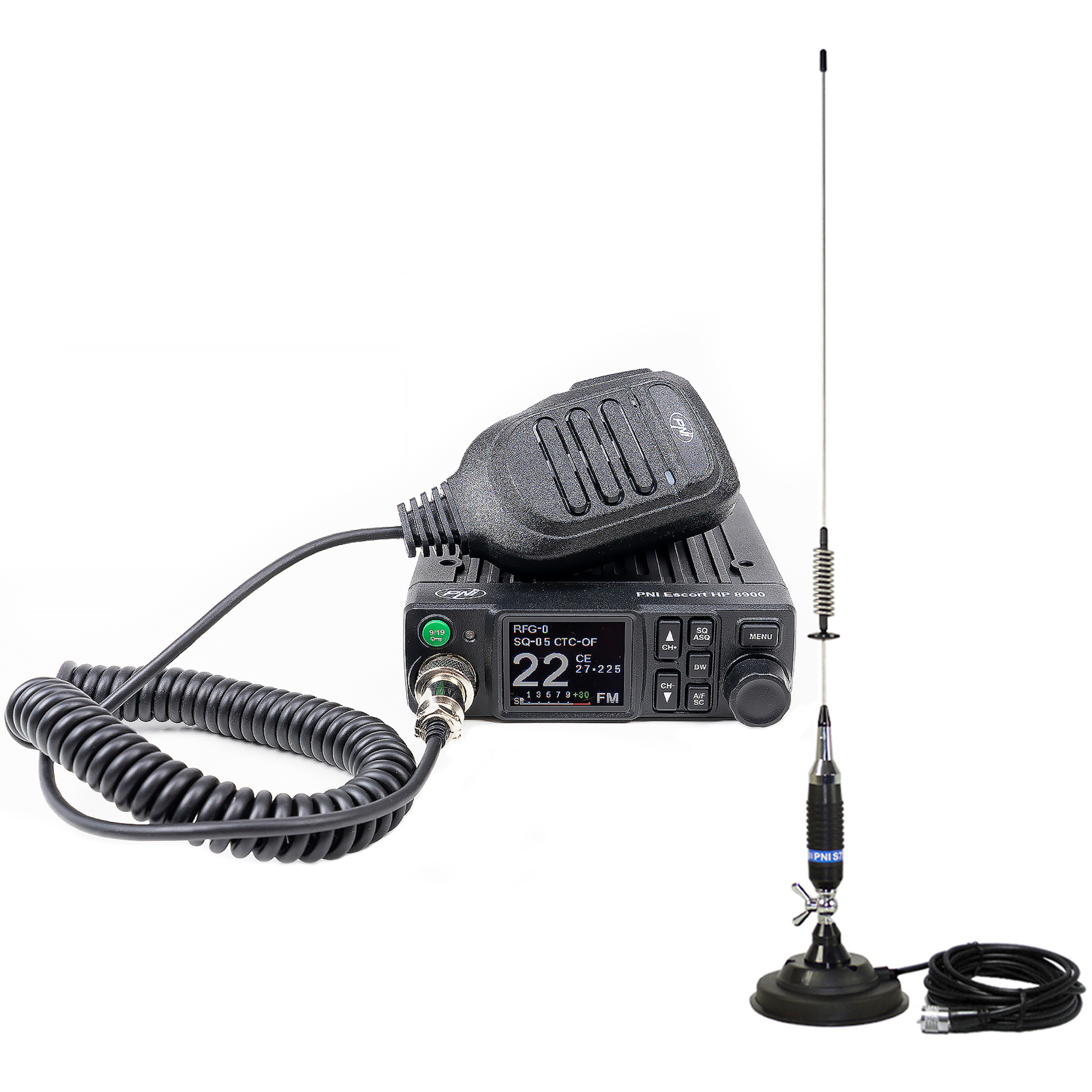 Pachet Statie radio CB PNI Escort HP 8900 ASQ, 12-24V + Antena CB PNI S75 cu baza magnetica