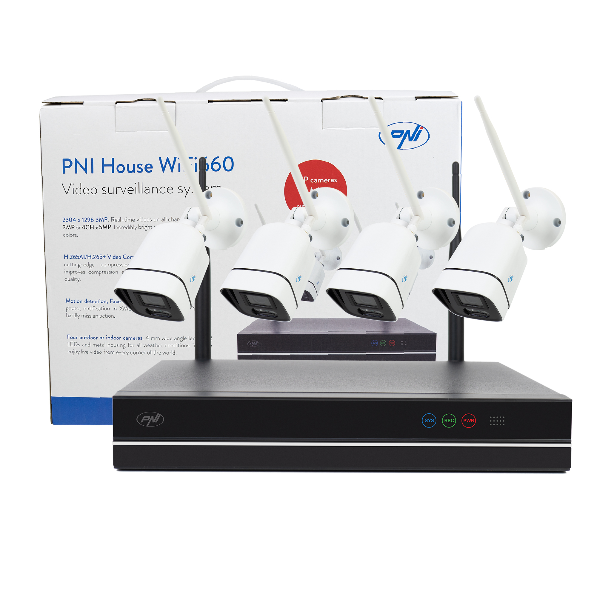 PNI House WiFi660 NVR 8-channel video surveillance kit and 4 outdoor wireless cameras 3MP, P2P, IP66