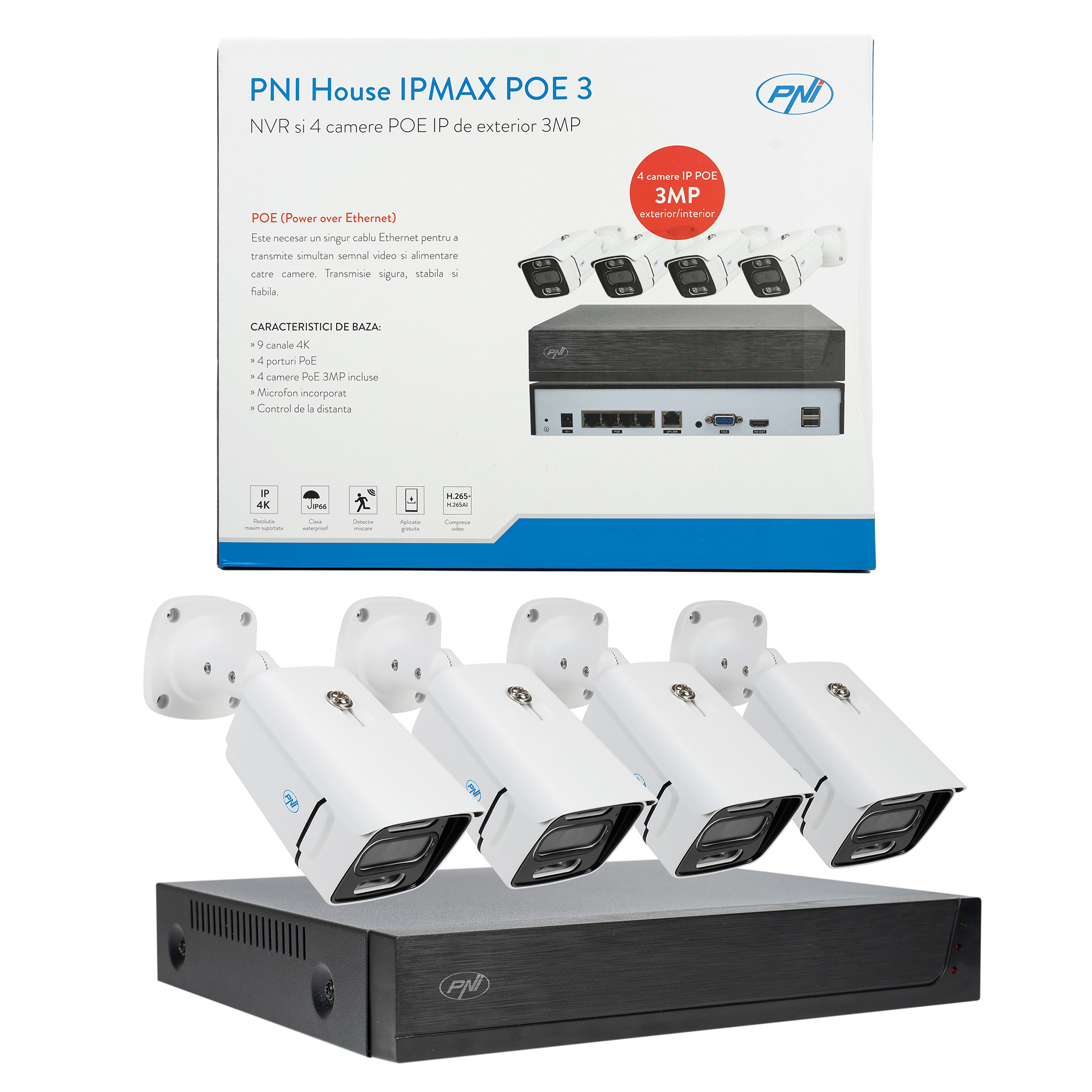 Camera supraveghere video PNI IP3POE cu IP, 3MP