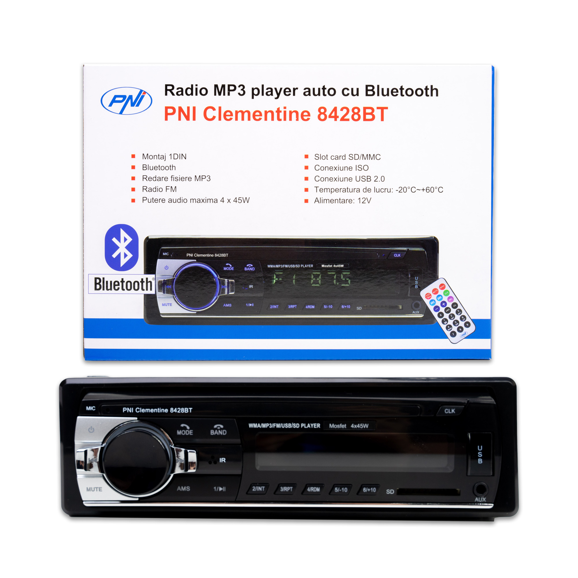 Radio MP3 player auto PNI Clementine 8428BT 4x45w 1 DIN cu SD, USB, AUX, RCA si Bluetooth image6