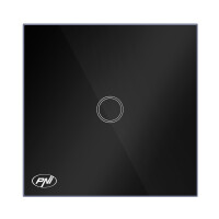 Intrerupator simplu cu touch PNI SH121, din sticla, negru, cu LED indicator, 10A, 200W