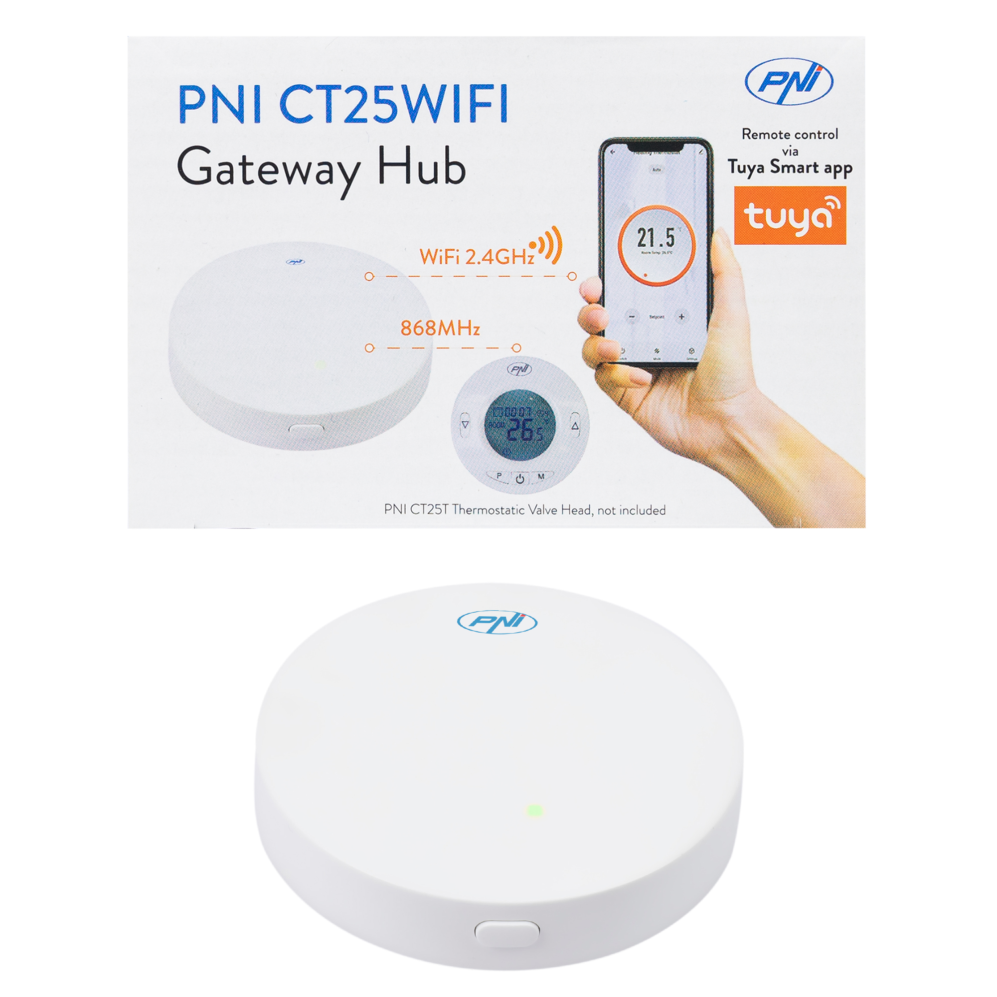 PNI CT25WIFI Internet Hub for PNI CT25T Thermostatic Head, for temperature control of radiators from Tuya Smart mobile application, integration in scenarios and smart automation with other compatible