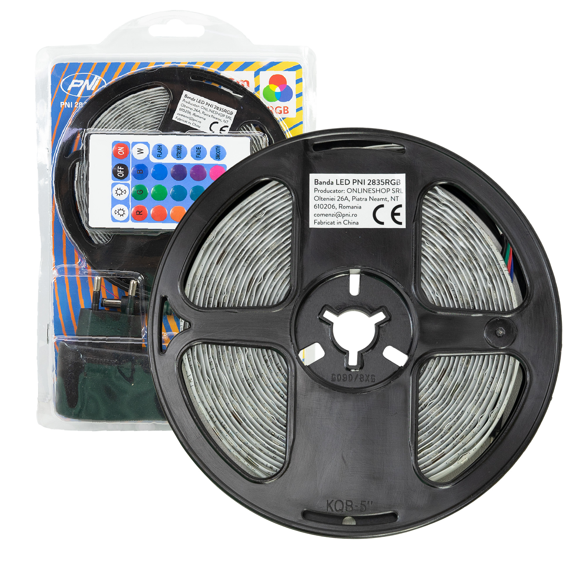 PNI 2835RGB RGB LED strip, IP65, silicone, 5 meters long, with remote control, 230 V power supply, dimmable, light effects, 270 2835 type LEDs, 12W